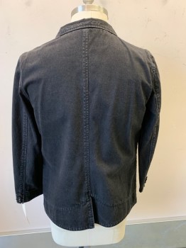 PROSPECTIVE FLOW, Faded Black, Cotton, Faded, Denim, Single Breasted, 2 Buttons,  Notched Lapel, 2 Pocket Flap, 1 Patch Pocket,