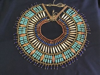 Unisex, Historical Fiction Jewelry, Gold, Turquoise Blue, Navy Blue, Blue, Wine Red, Egyptian Style Beaded Choker See Photo Attached,
