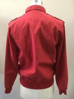 Mens, Windbreaker, MEMBERS ONLY, Red, Cotton, Polyester, Medium, Zip Front, Snaps at Stand Collar, Epaulets