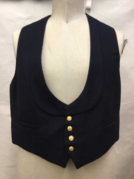 Navy Blue, Wool, Solid, Navy 4 Buttons, Shawl Lapel, 2 Pockets, 1800s