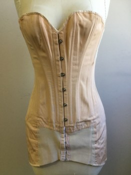 Womens, Corset 1890s-1910s, N/L, Peach Orange, Solid, Stripes - Vertical , W 34, B 38, CORSET ( Long Bodice):  Peach-orange, Lacing Front (but No String), Hook Back, See Photo Attached,