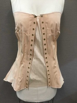 Womens, Corset 1890s-1910s, N/L, Peach Orange, Solid, Stripes - Vertical , W 34, B 38, CORSET ( Long Bodice):  Peach-orange, Lacing Front (but No String), Hook Back, See Photo Attached,