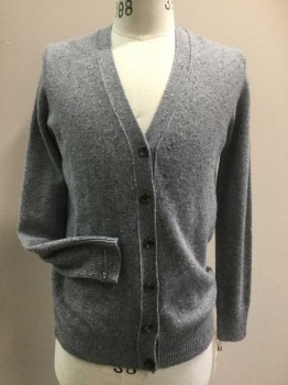 J CREW, Lt Blue, Blue, White, Navy Blue, Wool, Speckled, Heathered, V-neck, Long Sleeves, 6 Buttons,