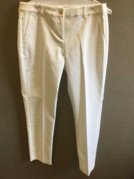 MICHAEL KORS, White, Cotton, Spandex, Solid, Mid Rise, Slim, Cropped Leg, Zip Fly, Belt Loops, Gold Button at Fly