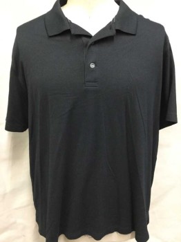 EDDIE BAUER, Black, Cotton, Solid, Black, Collar Attached, 3 Button Front, Short Sleeves **Missing 1 Top Button