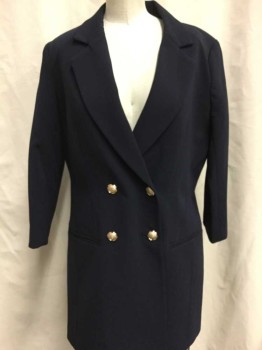 MURAL, Navy Blue, Wool, Solid, Double Breasted, 3/4 Sleeve, Notch Lapel