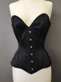 WHAT KATIE DID, Black, Pink, Cotton, Solid, Busk Front, Lacing C/b, Pink Lining, Removable Back Lacing Piece, Boned Corset