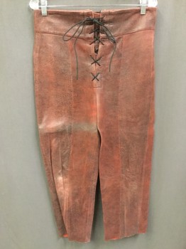 MTO, Faded Red, Faux Leather, Mottled, Breeches, Lacing/Ties Front and Back, High Waisted