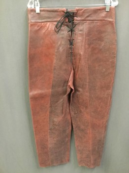 MTO, Faded Red, Faux Leather, Mottled, Breeches, Lacing/Ties Front and Back, High Waisted