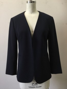THEORY, Navy Blue, Polyester, Solid, Navy, Open Front, 3/4 Sleeve, 2 Pockets,