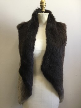 Womens, Leather Vest, MITCHIES, Brown, Lt Brown, Fur, Polyester, Ombre, S, Rabbit Fur Vest, Angled Open Front,