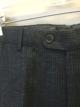 JOHN VARVATOS, Charcoal Gray, Black, Wool, Silk, Stripes - Vertical , Speckled, Black with Charcoal Speckled Stripes, Flat Front, Button Tab Waist, Slim Leg, 5 Pockets Including 1 Watch Pocket, Zip Fly