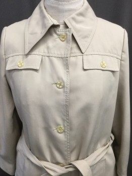CLAYBROOKE  , Khaki Brown, Polyester, Nylon, Solid, Button Front, Flap Pockets, Peaked Collar, Belt