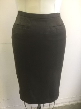 GRACE ELEMENTS, Dk Brown, Polyester, Rayon, Solid, Gabardine, Pencil Skirt, 3/4" Self Waistband, 2 Welt Pockets at Front Hips, Invisible Zipper at Back Waist **Barcode Located Behind Front Pocket