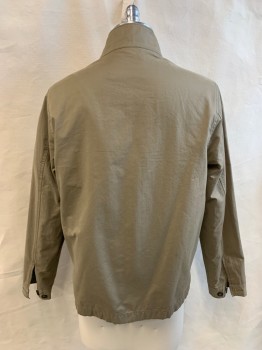 J. CREW, Tan Brown, Cotton, Polyester, Solid, Zip Front, Stand Collar with Knit Interior, 2 Pockets, Long Sleeves, Button Cuff