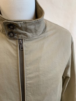 J. CREW, Tan Brown, Cotton, Polyester, Solid, Zip Front, Stand Collar with Knit Interior, 2 Pockets, Long Sleeves, Button Cuff