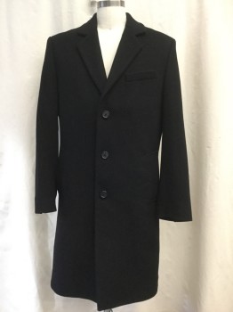 MICHAEL KORS, Black, Nylon, Cashmere, Solid, 3 Button Front, Notched Lapel, 3 Pockets, Vent in Back, Fully Lined
