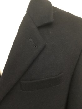 MICHAEL KORS, Black, Nylon, Cashmere, Solid, 3 Button Front, Notched Lapel, 3 Pockets, Vent in Back, Fully Lined