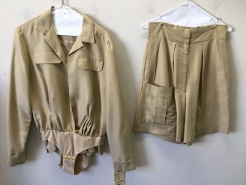 MTO, Tan Brown, Polyester, Solid, Long Sleeve Shirt with Snap Crotch, Open Front, Collar Attached, 2 Faux Pocket Flaps,