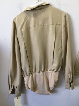 MTO, Tan Brown, Polyester, Solid, Long Sleeve Shirt with Snap Crotch, Open Front, Collar Attached, 2 Faux Pocket Flaps,