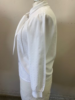 LUCKY WINNER, White, Polyester, Solid, Stripes - Shadow, Jacquard Stripe, C.A. with Scarf Tie, B.F. with Pleats @ Shoulder, L/S