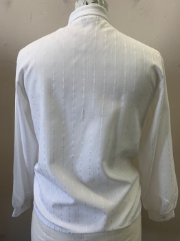 LUCKY WINNER, White, Polyester, Solid, Stripes - Shadow, Jacquard Stripe, C.A. with Scarf Tie, B.F. with Pleats @ Shoulder, L/S