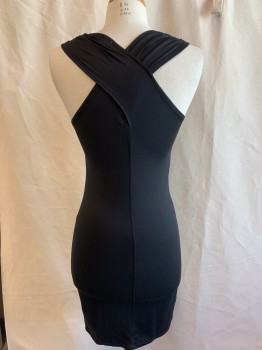 Womens, Cocktail Dress, LEITH, Black, Nylon, Spandex, Solid, S, Sleeveless Criss Cross Straps, Body Contour, Above Knee