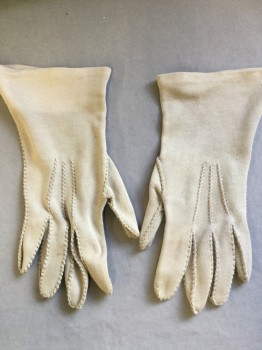 Womens, Gloves 1890s-1910s, NL, Beige, Cotton, Polyester, Solid, Beige, Hand Stitched,