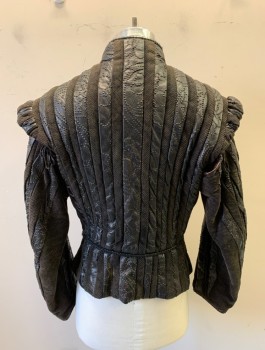 Mens, Historical Fiction Piece 1, N/L, Dk Brown, Brown, Wool, Leather, 40, Doublet, Vertical Stripes/Panels of Ribbed Wool and Dotted Texture Leather, Long Detachable Sleeves with Ties at Shoulder, Button and Loop Closures at Front, Stand Collar, Made To Order Reproduction