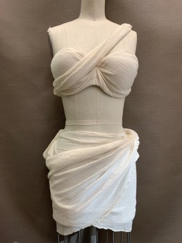 Womens, Historical Fiction Piece 1, MTO, Ecru, Cotton, Solid, B34c, Strapless Bra Wrapped in Gauze, Campy Sexy Slave Girl