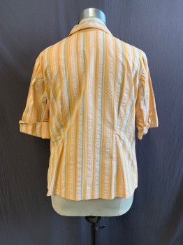 NL, Peach Orange, Orange, Yellow, Green, Red, Cotton, Stripes - Vertical , Collar Attached, Button Front, Long Sleeves