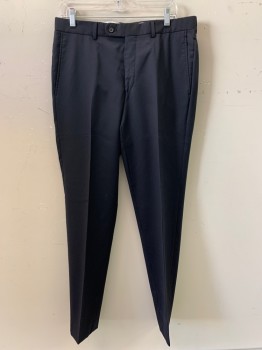 MALIBU CLOTHES, Black, Wool, Solid, F.F, Side Pockets, Zip Front, Belt Loops