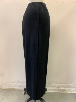 Womens, Skirt 1890s-1910s, NL, Black, Wool, Solid, W22, Grosgrain at Waist, 2 Pleats Center Front Creating 1.25'' Panel to Floor.pleated Inset Panel Lower Rear,  Hook and Eye