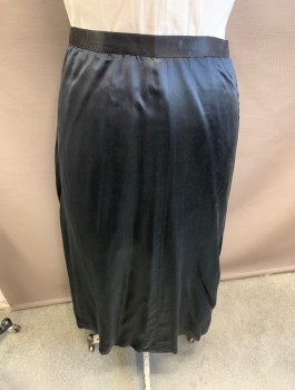 Womens, Skirt 1890s-1910s, MTO, Black, Polyester, Solid, 36W, SATIN, with Pleating Detail at Back Vent