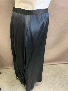 Womens, Skirt 1890s-1910s, MTO, Black, Polyester, Solid, 36W, SATIN, with Pleating Detail at Back Vent