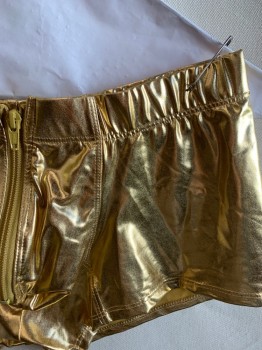 GARY M, Gold, Polyester, Spandex, Solid, Elastic Waistband, Zip Fly