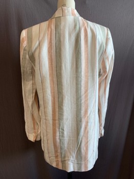 Womens, Blazer, ZARA , Lt Pink, White, Black, Beige, Orange, Polyester, Synthetic, Stripes, XS, Single Breasted, 1 White Button, Peaked Lapel, 2 Pockets, 1 Button Cuff, Unstructured