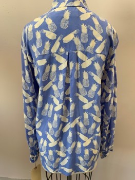 & OTHER STORIES, Periwinkle Blue, Off White, Silk, Novelty Pattern, L/S, B.F., C.A., Pineapple Pattern