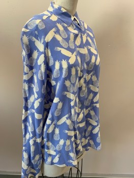 & OTHER STORIES, Periwinkle Blue, Off White, Silk, Novelty Pattern, L/S, B.F., C.A., Pineapple Pattern