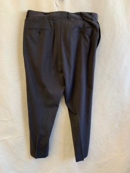 HUGO BOSS, Dk Gray, Poly/Cotton, Side Pockets, Zip Front, Pleat Front, 2 Back Pockets