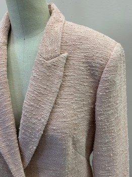 L'AGENCE, Ballet Pink, Poly/Cotton, Solid, Single Breasted, 1 Button, Peaked Lapel, 2 Pockets With Flaps. Slubs, Medallion Shank Button