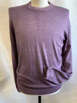 TED BAKER, Dusty Lavender, Wool, Heathered, CN, L/S, Very Soft, Patterned Rib Knit Trim Collar/cuffs/Waistband,