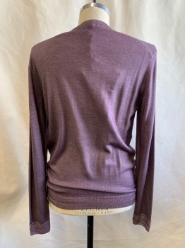TED BAKER, Dusty Lavender, Wool, Heathered, CN, L/S, Very Soft, Patterned Rib Knit Trim Collar/cuffs/Waistband,