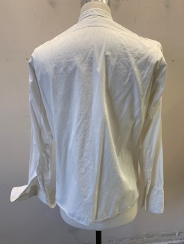 JAYSON WHITEHALL, White, Cotton, Solid, Long Sleeves, Button Front, Band Collar, French Cuffs, Top Button Requires Shirt/Collar Stud (Not Included),