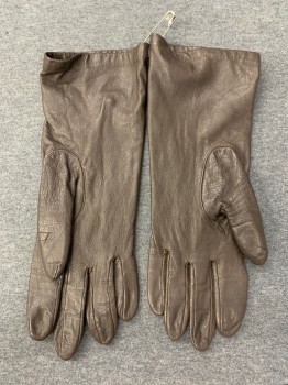 Womens, Leather Gloves, N/L, Dk Brown, Leather, Solid, 7.5, Wrist Length *Aged/Distressed*