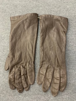 Womens, Leather Gloves, N/L, Dk Brown, Leather, Solid, 7.5, Wrist Length *Aged/Distressed*