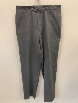 CALVIN KLEIN, Dk Gray, Lt Gray, Wool, Cotton, Stripes, F.F, Zip Front, Button Closure, Extended Waistband, 4 Pockets, Creased