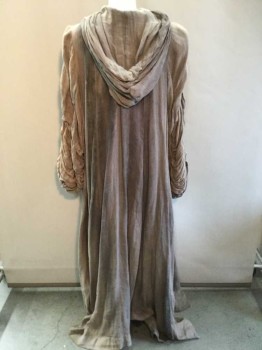 Unisex, Sci-Fi/Fantasy Robe, NO LABEL, Taupe, Cotton, Solid, O/S, Long Sleeves, Hood, Hook and Eye At Neck, Snaps, Rouching On Sleeves, Floor Length