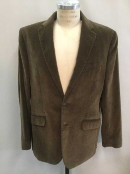 BANANA REPUBLIC, Brown, Cotton, Cashmere, Solid, Corduroy, Single Breasted, Notched Lapel, 2 Buttons,  3 Pockets, Beige Lining