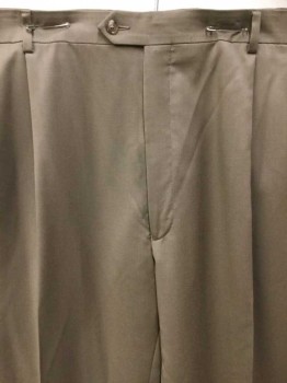 JOS A BANK, Taupe, Wool, Solid, PANTS:  Taupe, 2 Pleat Front, Zip Front, Belt Hoops, See Photo Attached,